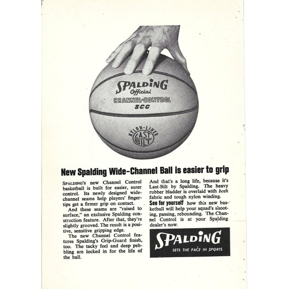 Spalding Official Wide Channel Control Basketball Ball Print Advertisement 1963